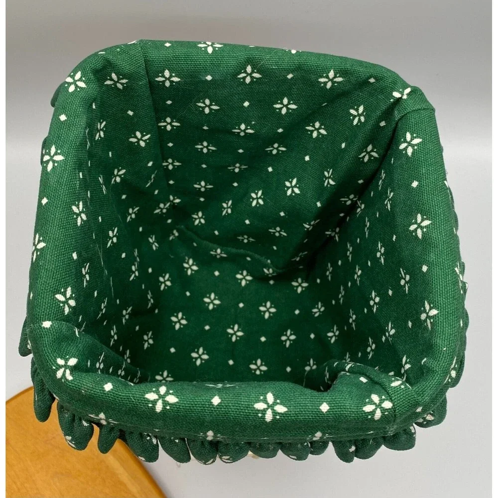 Longaberger Baskets Green Liner Protector Wooden Lid Basket 9